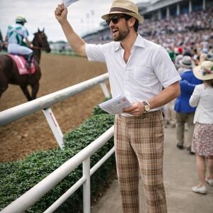 VTG Knit Polyester Plaid Leisure Pants Mens 38 Brown 70s Disco Trousers Derby